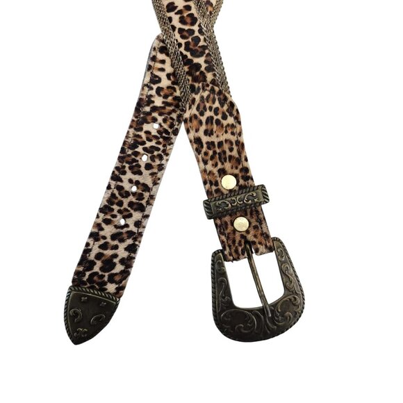 Vintage Sand Castle Paris Belt Womens Leopard Mesh Fur Bronze Metallic Buckle ML main image 4